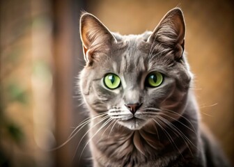 Charming Grey Cat Portrait, Green Eyes, Pet Photography, Cute Kitten, Animal Photo, Feline Image, Grey Cat Pictures, Adorable Cat