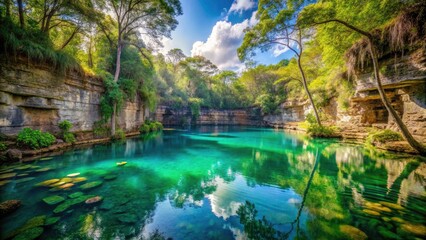 Obraz premium Crystal Cenote Ek Balam: Yucatan Mayan Ruins Surreal Underwater Photography