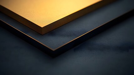 Golden Metal Sheets Stacked Studio Setting Product Photography Sleek Environment Close-Up View Luxury Concept