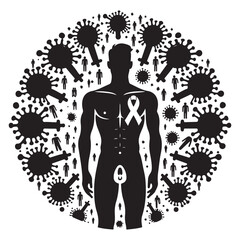 HIV (Human Immunodeficiency Virus) Silhouette Vector Illustration, Solid White Background.