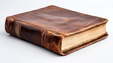 Obraz premium Antique leather-bound book on white background.