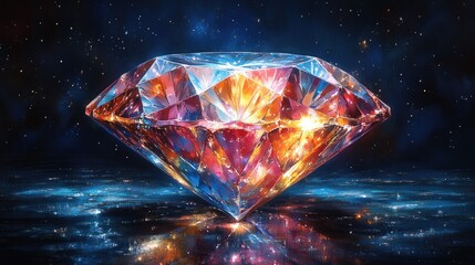 Obraz premium Luminous gemstone, cosmic backdrop, vibrant hues.