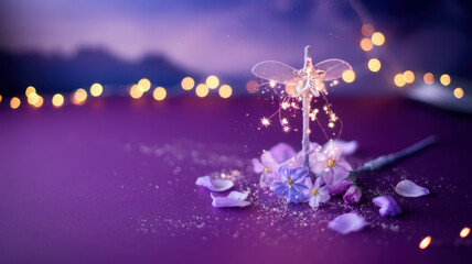 Magical Fairy Wand with Sparkling Lights and Purple Flowers