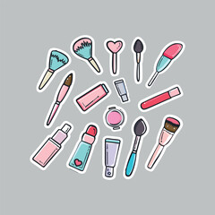 collection of cute vector make-up tool stickers