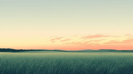Fototapeta premium Serene sunset over a vast, grassy field.