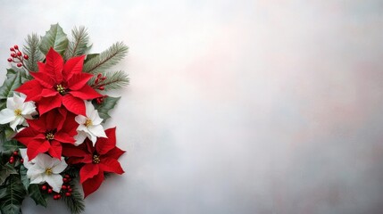 Festive poinsettia flowers in red and white for holiday decoration
