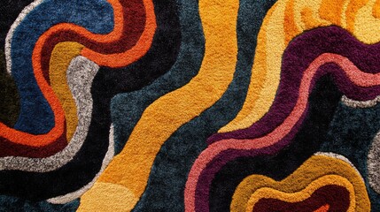 Vibrant Abstract Area Rug Design with Curved Lines and Rich Colors for Contemporary Home Interiors and Stylish Living Spaces