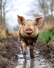 Picture of cute pig, pork, processed food, photograph or illustrator for advertising