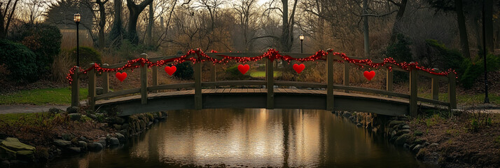 Romantic Valentine's Day Bridge with Heart Decorations