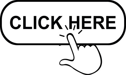 vector illustration drawing black and white icon hand cartoon pressing click here digital button