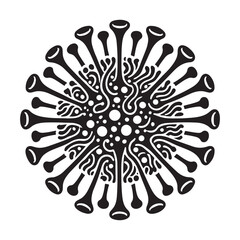 Influenza Virus Silhouette Vector Illustration, Solid White Background.