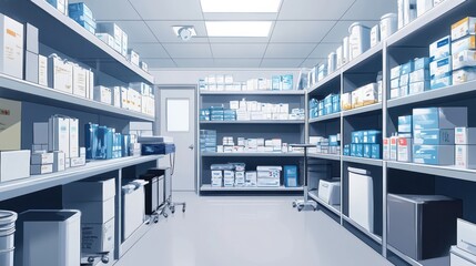 Sterile medical supply room interior.