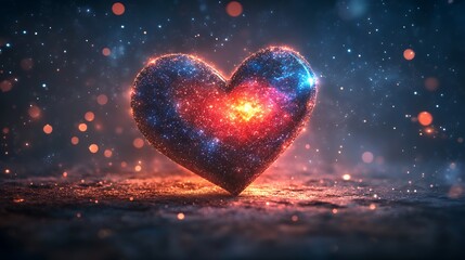 Glowing heart in space, cosmic romance