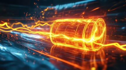 A battery icon morphing into a glowing blue and green eco symbol.