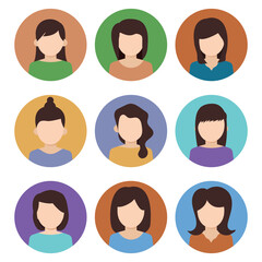 Set of Female profile avatar business icon cartoon collection. avatar profile woman picture.person icon