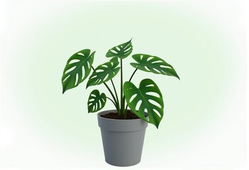 Lush Green Monstera Plant in a Stylish Gray Pot: Perfect for Home Decor and Indoor Gardening Enthusiasts