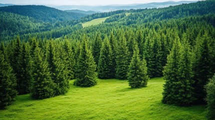 Serene Evergreen Forest Landscape: A Breathtaking View of Lush Greenery