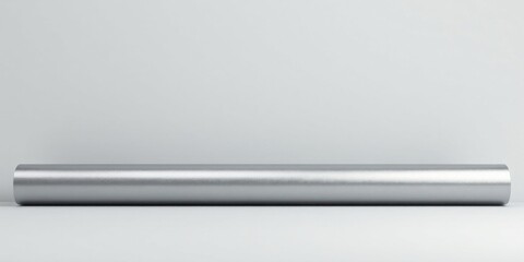 A sleek, cylindrical metallic object rests on a minimalist, neutral background, showcasing its smooth, reflective surface and subtle textural details.