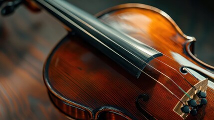 Fototapeta premium Close-up of a beautifully crafted violin showcasing its elegant wood grain and design.