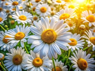 Obraz premium Top View Close Up Daisies Meadow Photography: Blooming Wildflowers, Summer Meadow, Nature Photography
