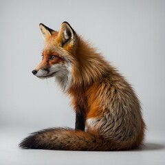 Naklejka premium A realistic red fox sitting on a white background.
