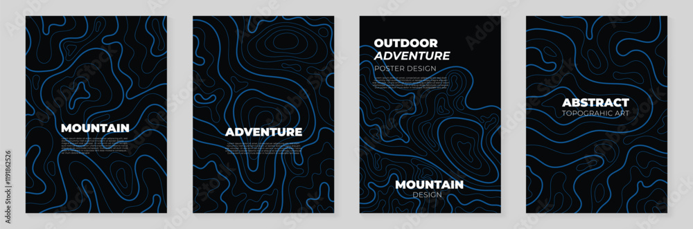 Wall mural abstract topography line poster vector set. mountain terrain map background with abstract shape line