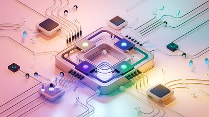 Abstract tech circuit; glowing nodes; data network; innovation concept; website banner