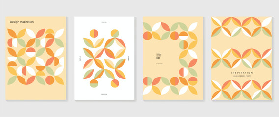 Collection of 70s color gradient poster background vector. Set of retro wall decoration, groovy, trippy, geometric shape. Vintage hippie wall art for interior, decorative, banner, cover, card.