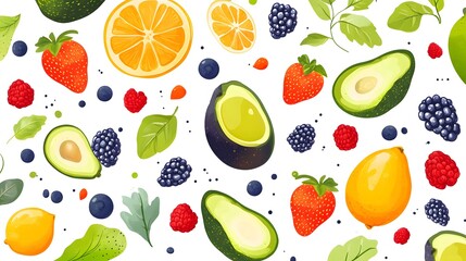Colorful Fruit and Berry Pattern Background Illustration