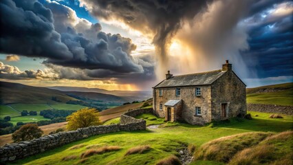 Fototapeta premium Yorkshire Dales Storm Photography: Dramatic Landscapes, Rugged Beauty, Misty Moors, Rolling Hills, Wild Weather