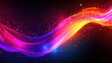 Obraz premium Vibrant colorful wave with glowing particles.