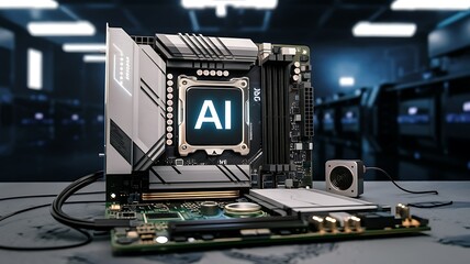 Fototapeta premium AI Motherboard in Server Room