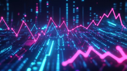 Abstract digital graph showing data flow and market trends.