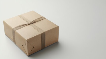 Fototapeta premium Simple Brown Package with Twine on a Light Background, Perfect for Gift Wrapping, E-commerce Shipping, and Eco-friendly Delivery Options in Modern Lifestyle