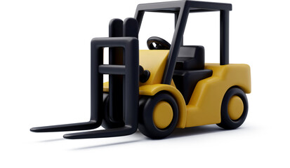 3d Vector Yellow forklift, Freight machine transportation warehouse, Business and logistic concept.