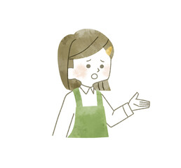 困っているエプロンを着用した女性-水彩