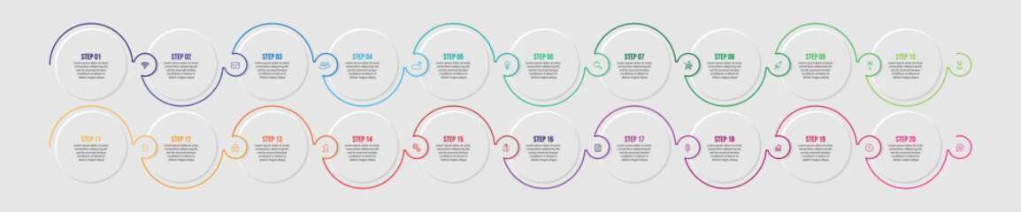 Vector illustration Infographic design template with 20 sections, icons and numbers great for your business presentation