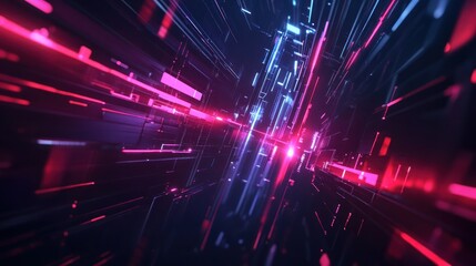 Obraz premium Abstract digital tunnel with glowing neon lines.