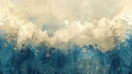 Abstract artwork featuring soft clouds and a gradient of blue tones.