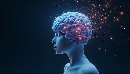 Illuminated Brain, sparks, ideas, concept, medical, health, science, background, education