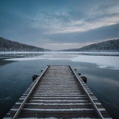 Leonardo_Kino_XL_An_empty_frozen_dock_on_a_quiet_winter_lake_0