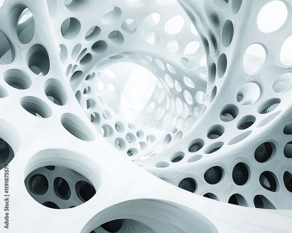 Poster abstract white 3d structure with holes.