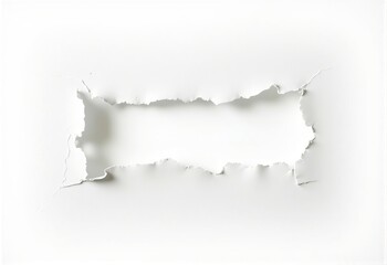 Naklejka premium Textured Ripped Paper Featuring a Horizontal Ragged Hole: Perfect for Digital Art, Print Media, and Creative Backgrounds on White Canvas