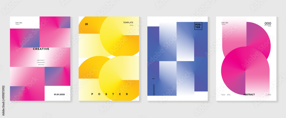 Wall mural modern gradient poster background vector set. minimalist cover template with vibrant perspective geo
