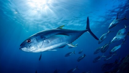 Obraz premium 水中を泳いでいるマグロ