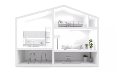 white simple 3d model of house interior design