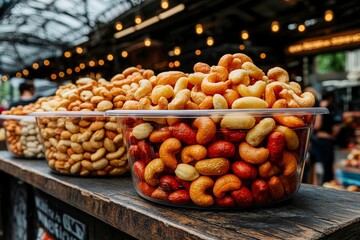 Colorful Variety of Nuts in Market Display