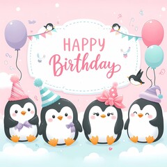 Naklejka premium A Sweet Celebration Card with a Cute Penguin