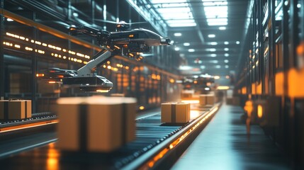 Fototapeta premium Automated warehouse with drone delivery system.