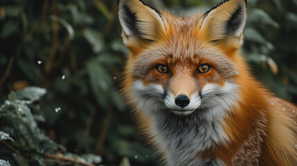 Obraz premium A close-up of a red fox with a white chest, pictured in a review queue with keywords and title required. 